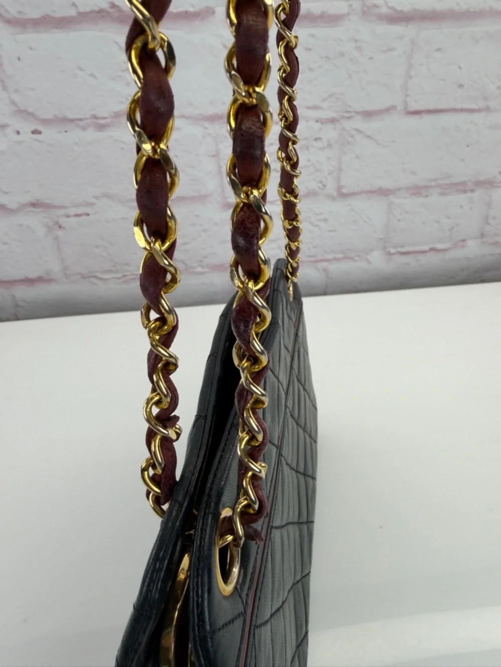 Chanel Vintage Calfksin Black Quilted Chain Kisslock Shoulder Bag